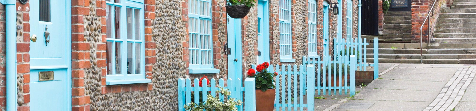 Houses with blue fencing