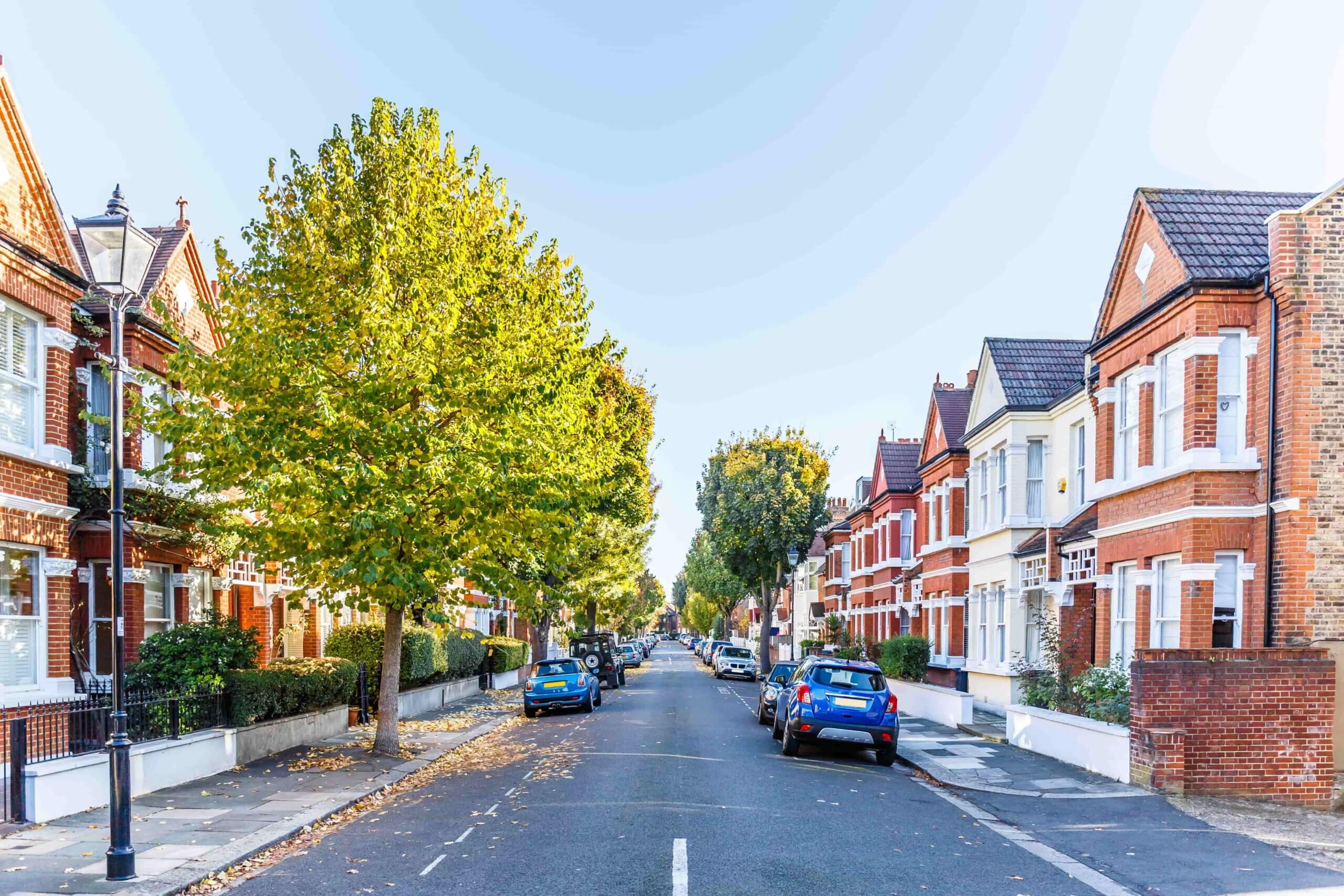 Chiswick suburb street in autumn, London, England