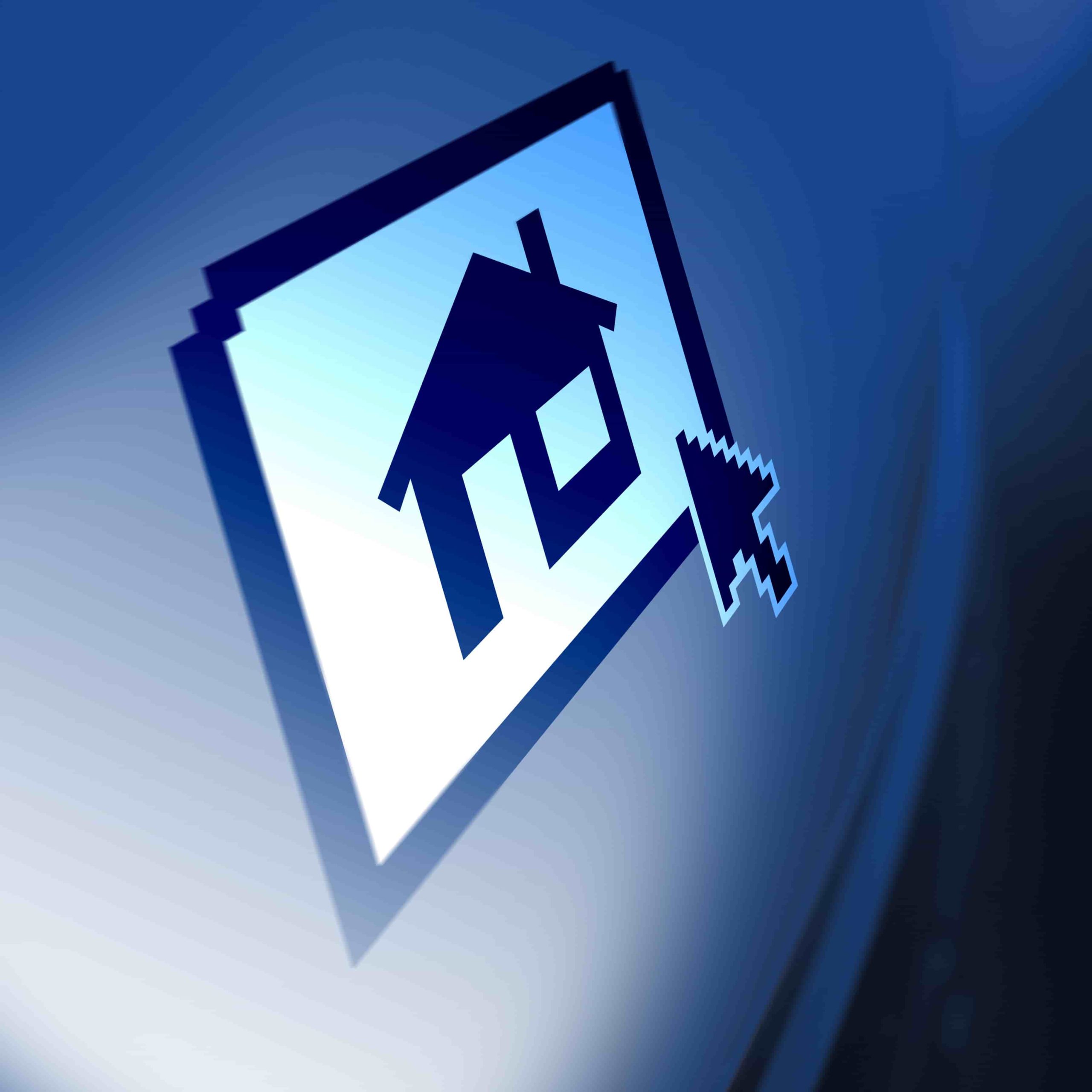 Buying a property online - house icon with computer mouse