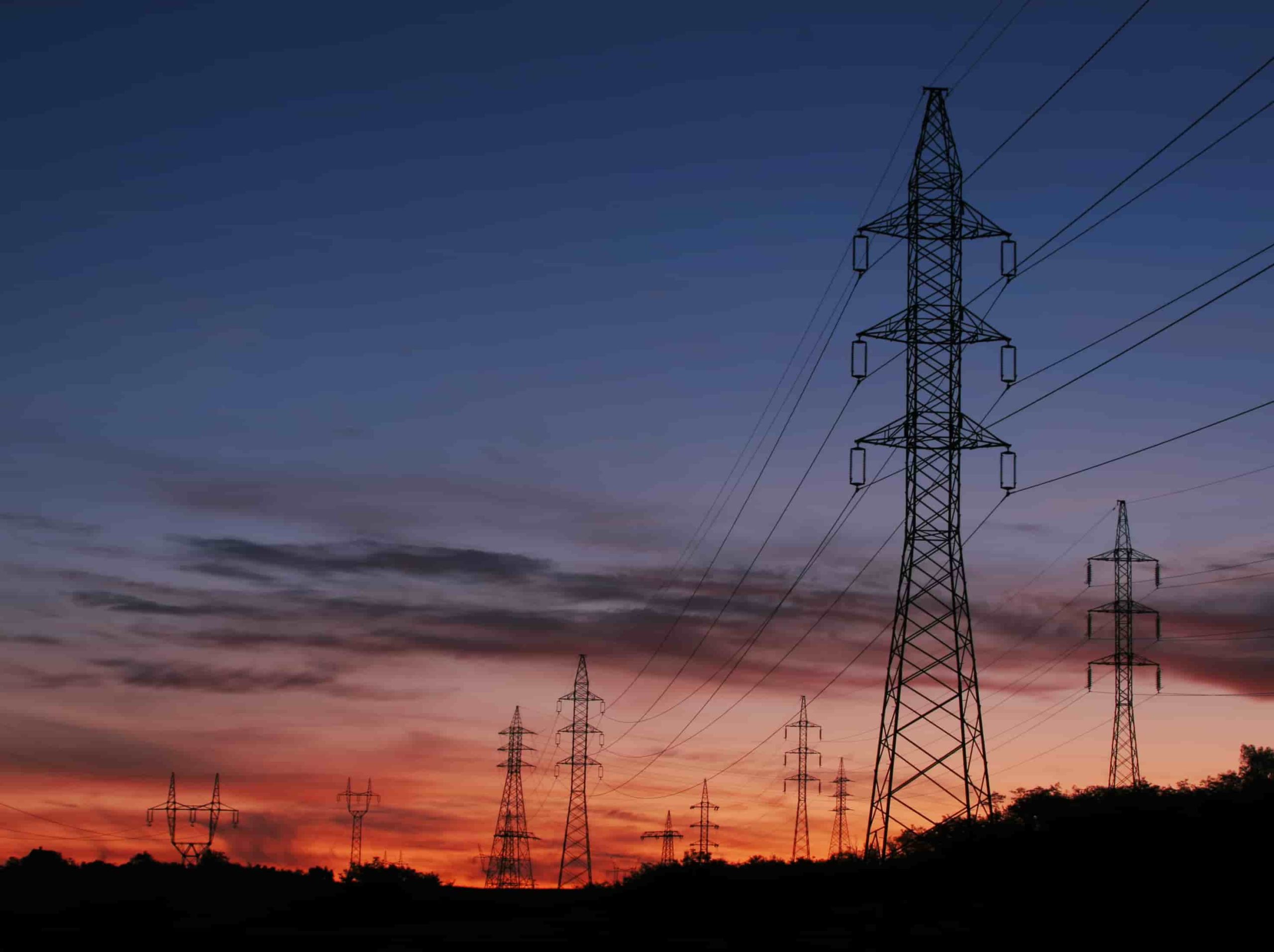 Transmission line at nice colourful dawn