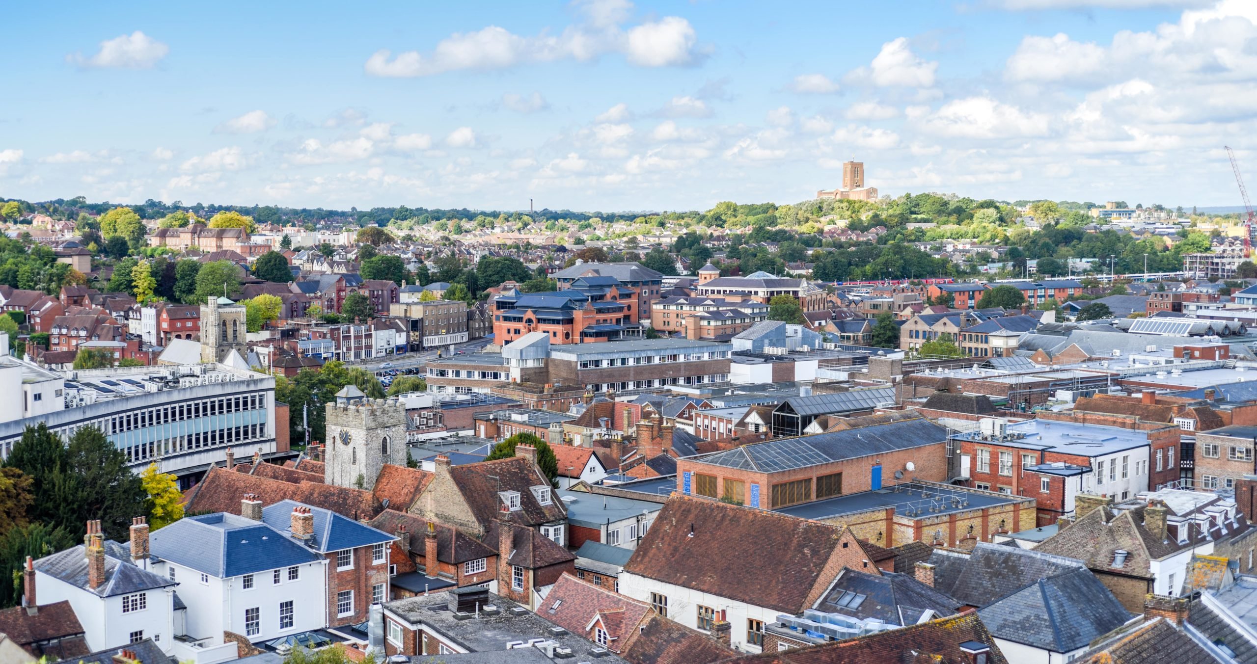 aerial view of properties in Guildford, Surrey