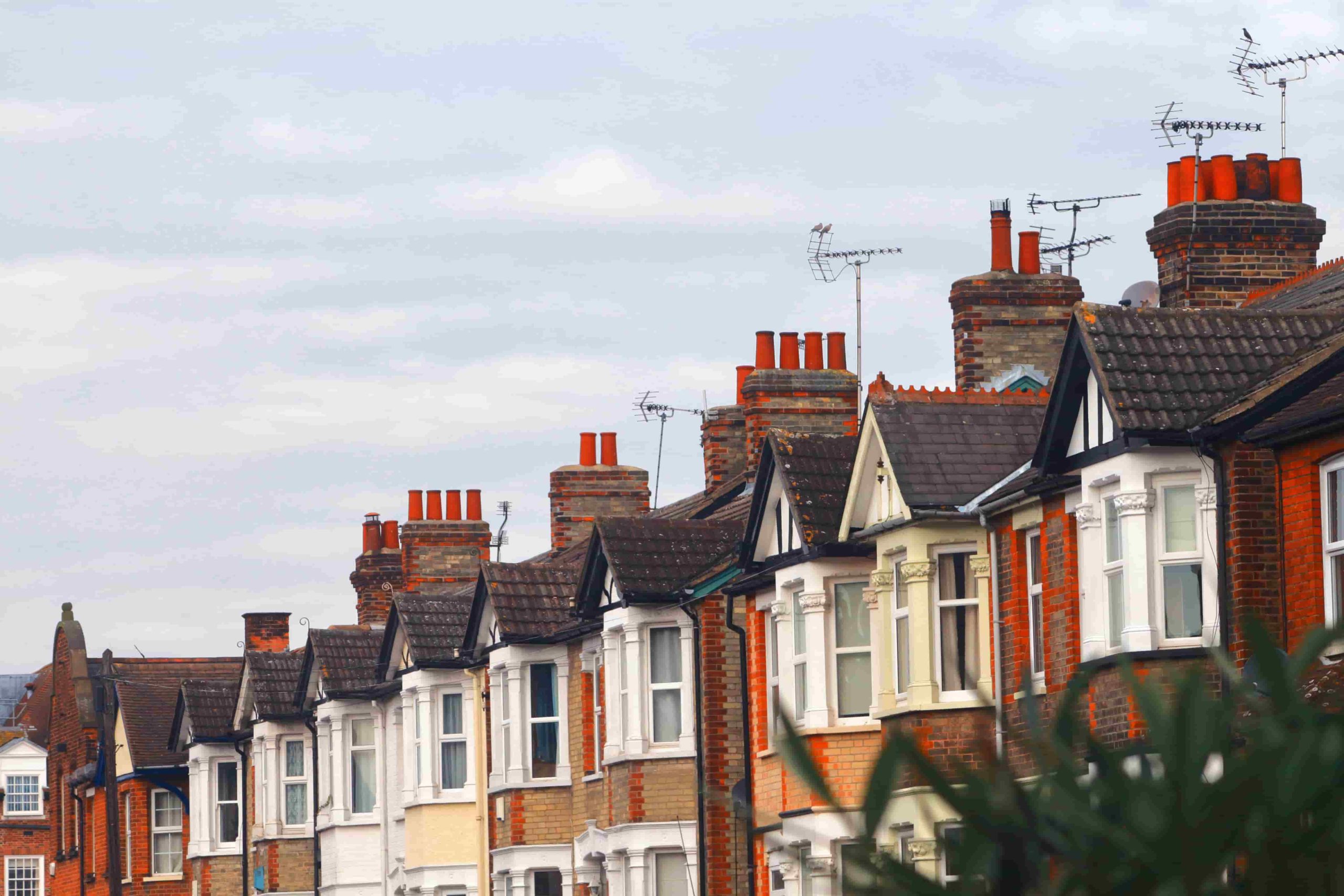 Row of Typical modern Britain Terraced Houses in England UK in spring season